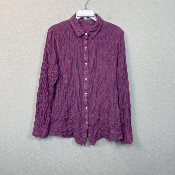 J McLaughlin Red Blue Gingham Plaid Checkered Button Up Shirt Womens size Medium - Picture 1 of 7